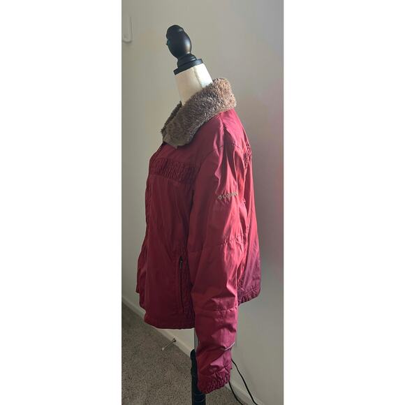 Columbia Red Satin Faux Fur Collar Omni Shield Zip Up Puffer Winter Jacket 2XL - Picture 2 of 11